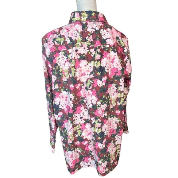 Lands’ End Wm’s Sz 20W Pink Floral Hydrangea Half Button Collared Tunic Blouse - Picture 3 of 6